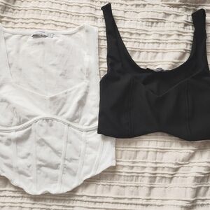 Stradivarius crop tops (2) white size Small, black size Medium